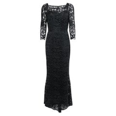 Dolce & Gabbana Black Lace Long Sleeve Maxi Dress M