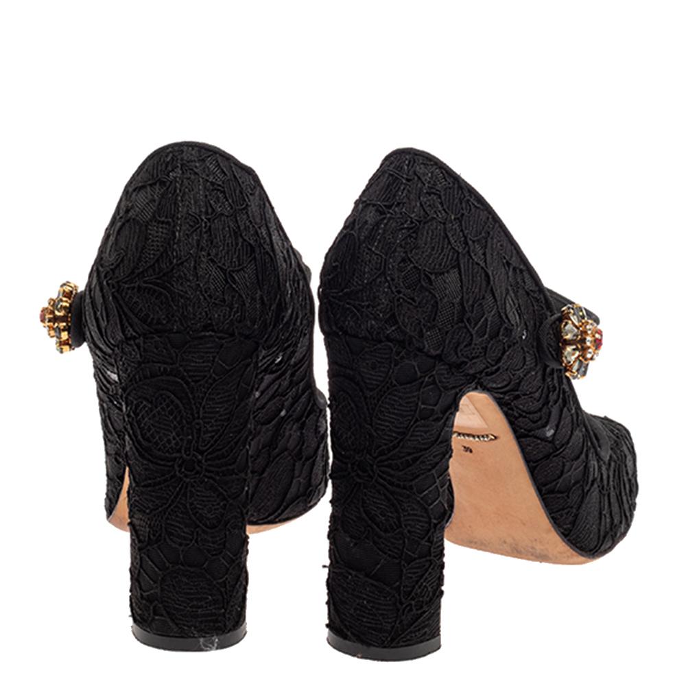 Dolce & Gabbana Schwarz Spitze Mary Jane Pumps Gr�öße 39 Damen