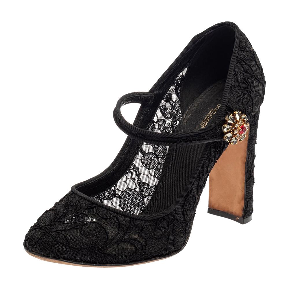 Dolce & Gabbana Black Lace Mary Jane Pumps Size 39