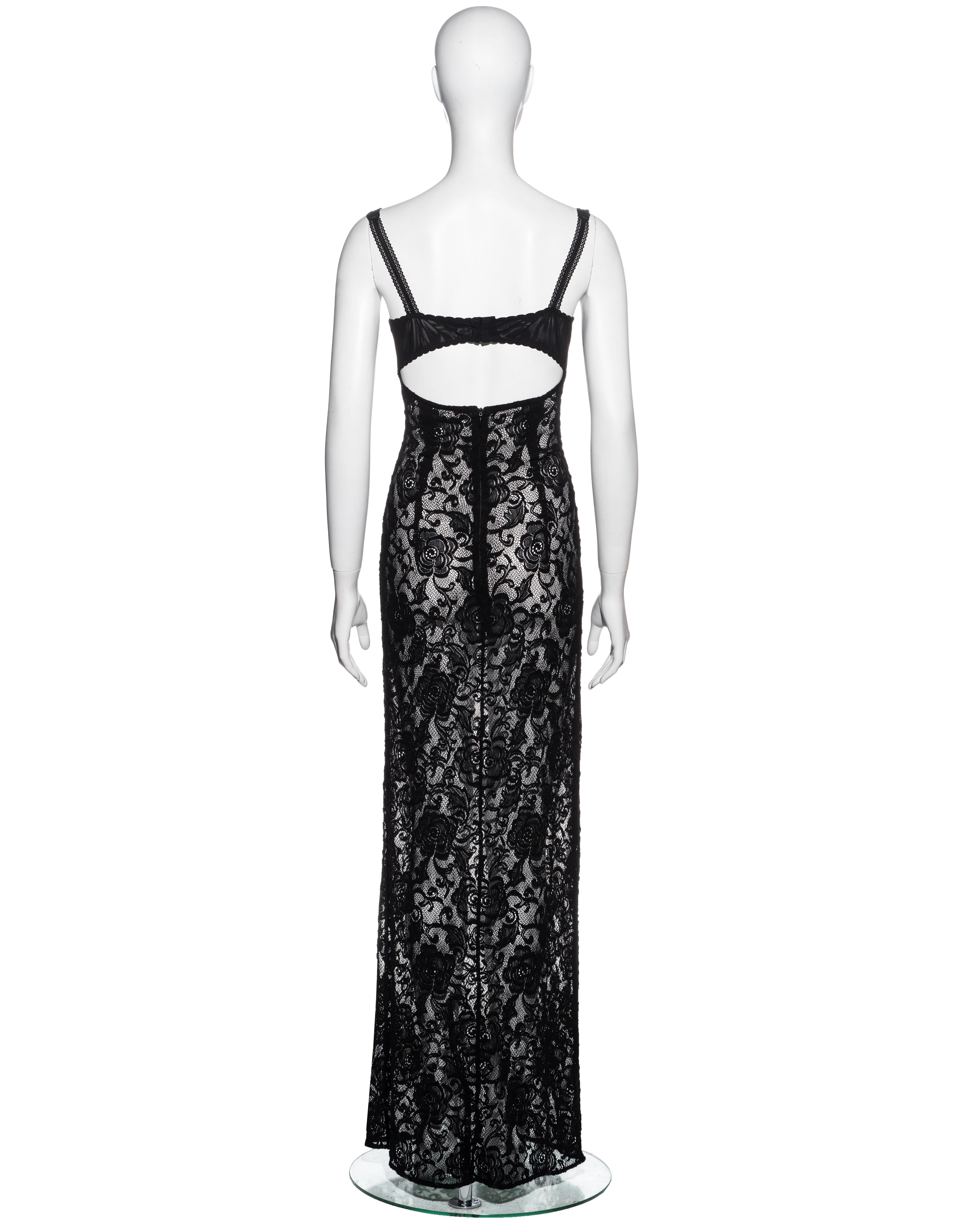 Dolce & Gabbana black lace maxi dress with attached bra, ss 1997 In Excellent Condition In London, GB