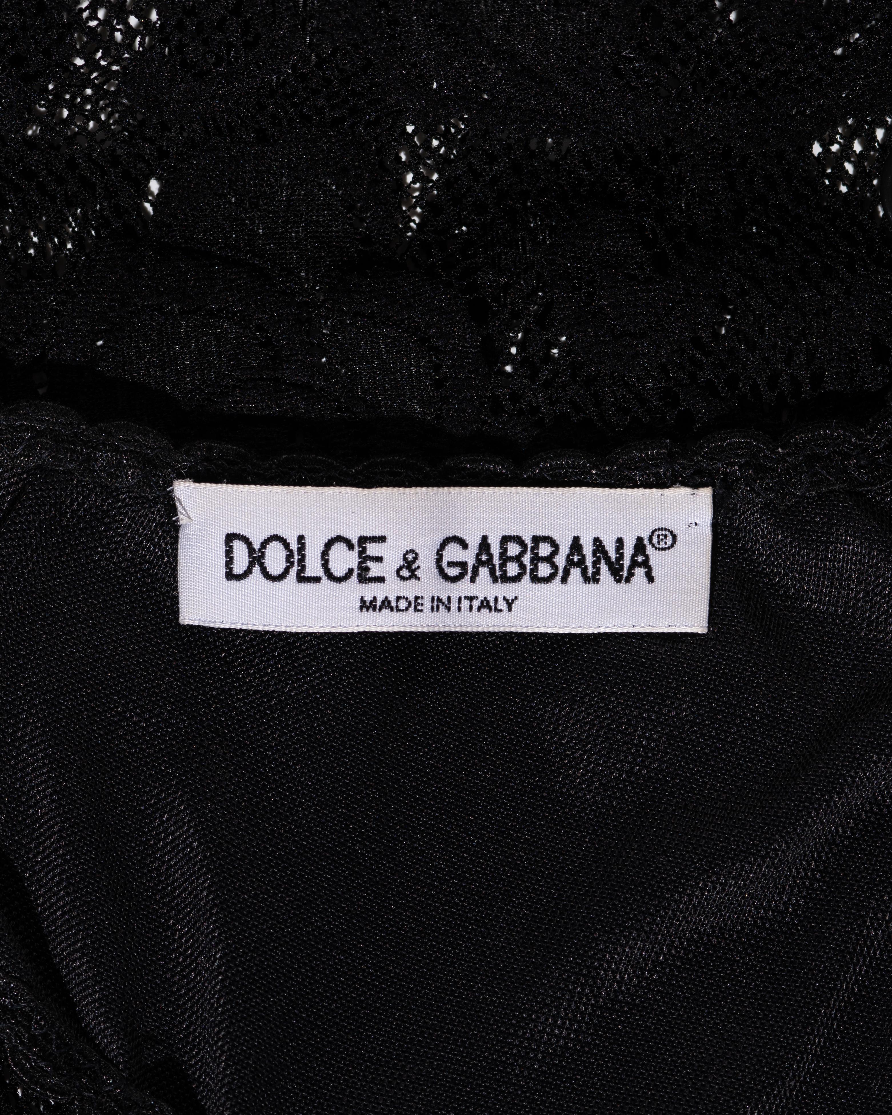 Women's Dolce & Gabbana black lace maxi dress with attached bra, ss 1997