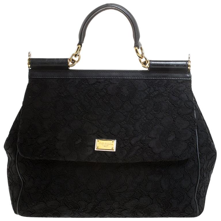 Dolce and Gabbana Black Lace Miss Sicily Top Handle Bag at 1stDibs