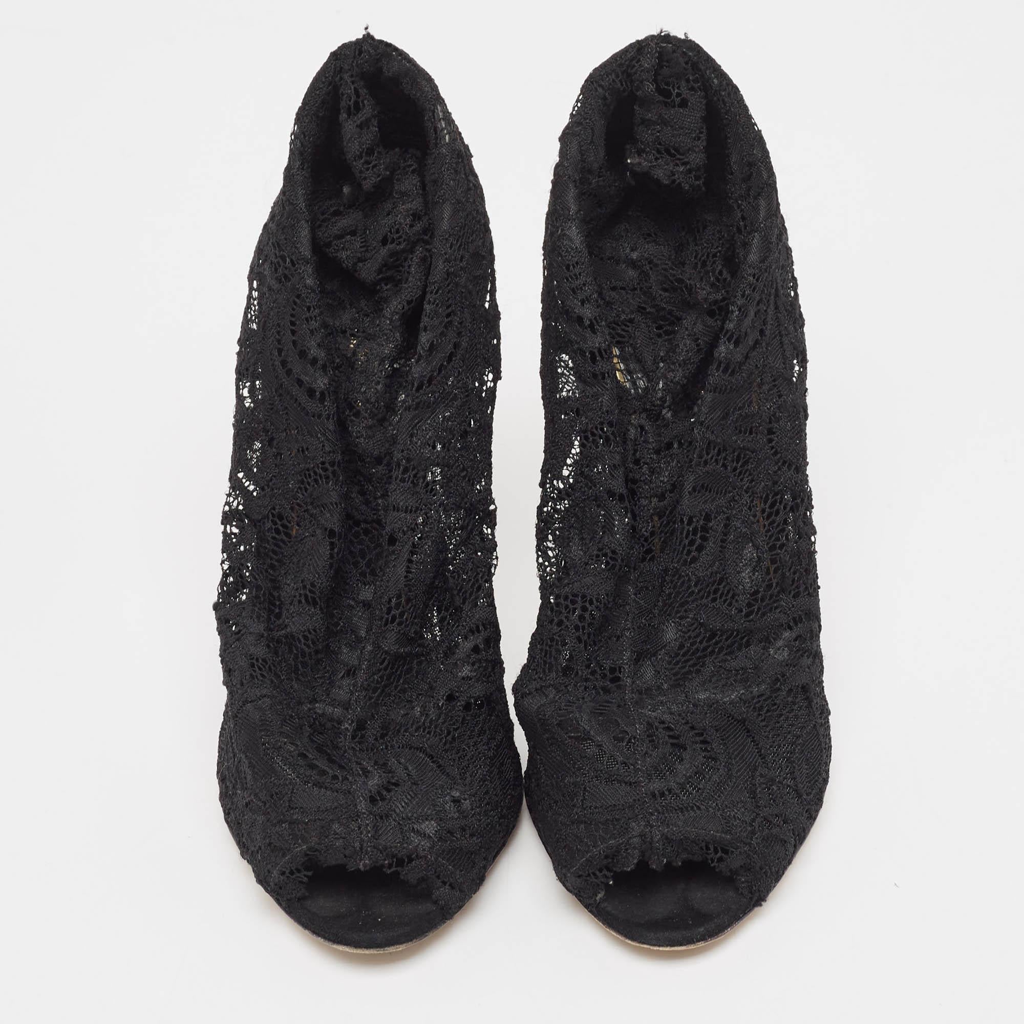 Dolce & Gabbana Botines con puntera abierta de encaje negro Talla 37 Negro en venta