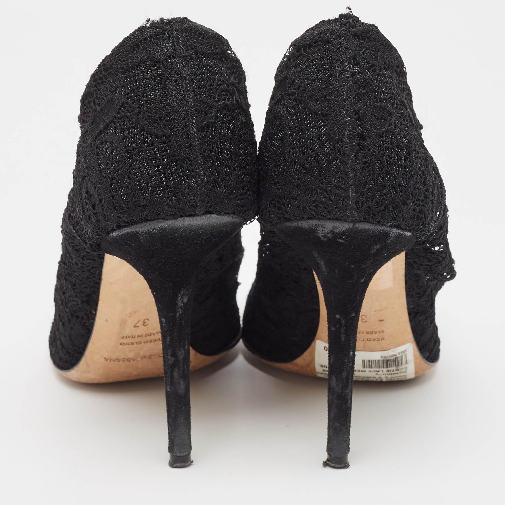 De las mujeres Dolce & Gabbana Botines con puntera abierta de encaje negro Talla 37 en venta