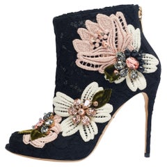 Dolce & Gabbana Black Lace Peep Toe Ankle Boots Size 36