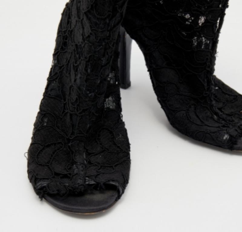 Dolce & Gabbana Black Lace Peep Toe Booties Size 36 For Sale 1
