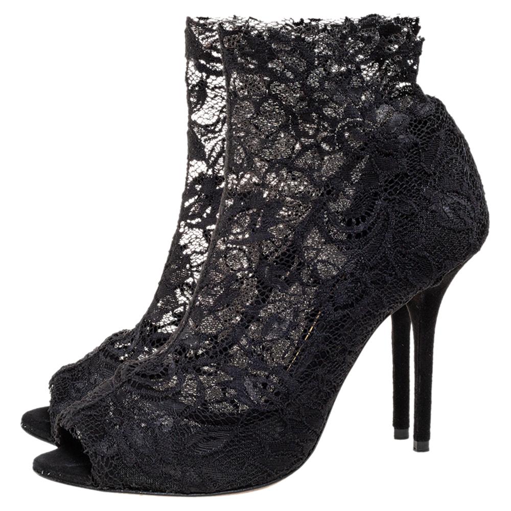 Black lace open toe booties Clearance