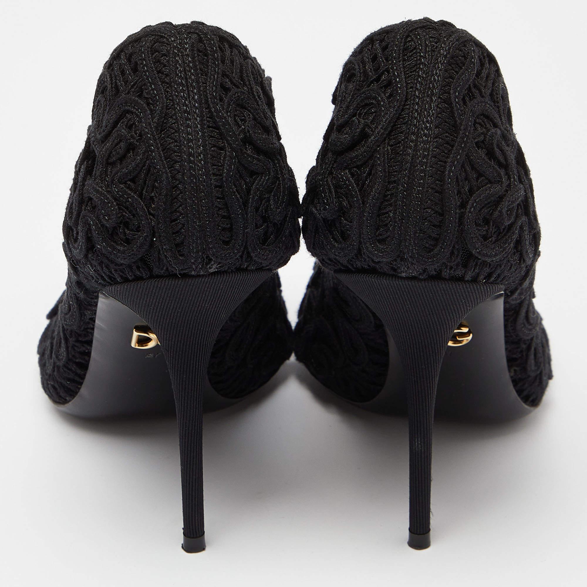 Dolce & Gabbana Black Lace Peep Toe Pumps Size 37 1