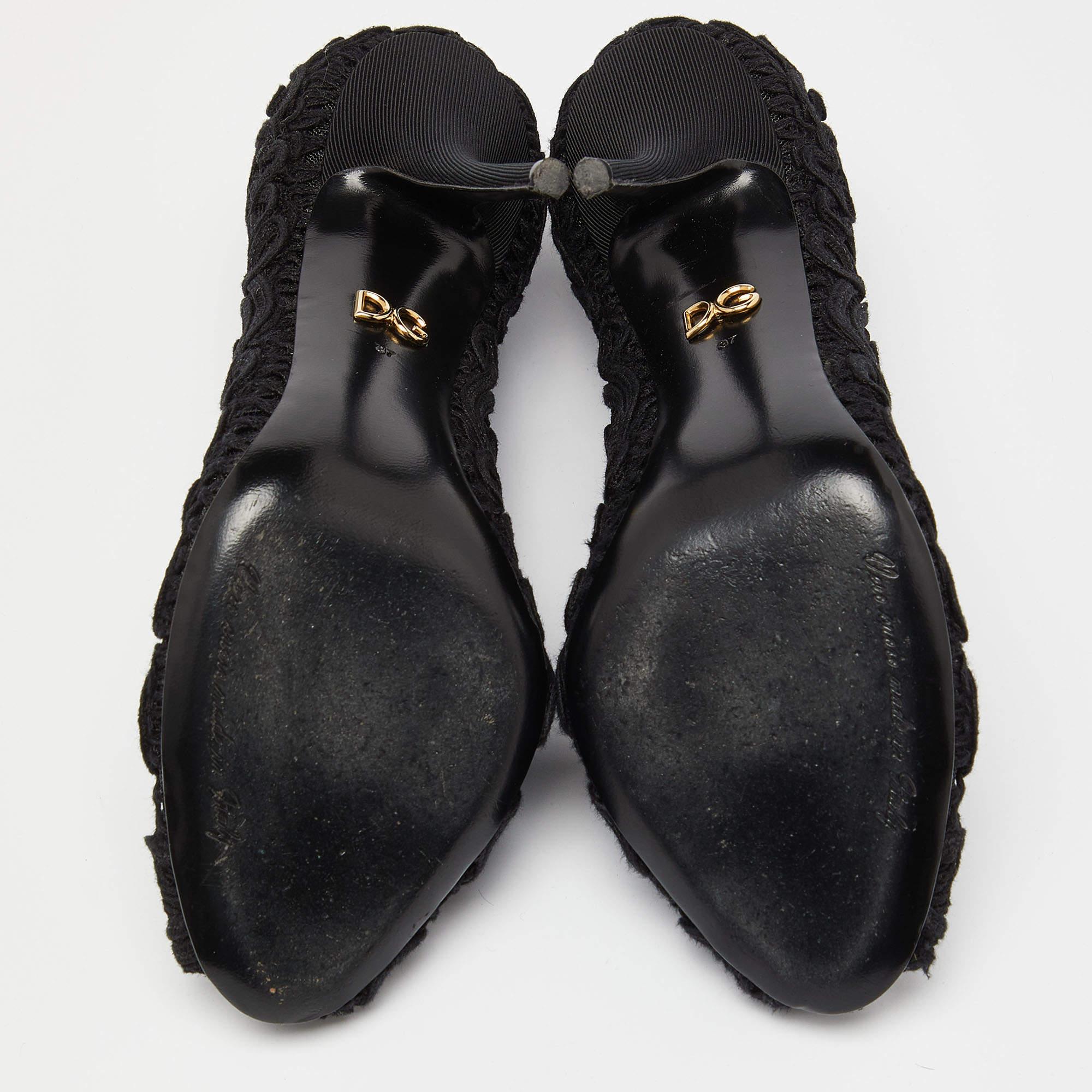 Dolce & Gabbana Black Lace Peep Toe Pumps Size 37 2