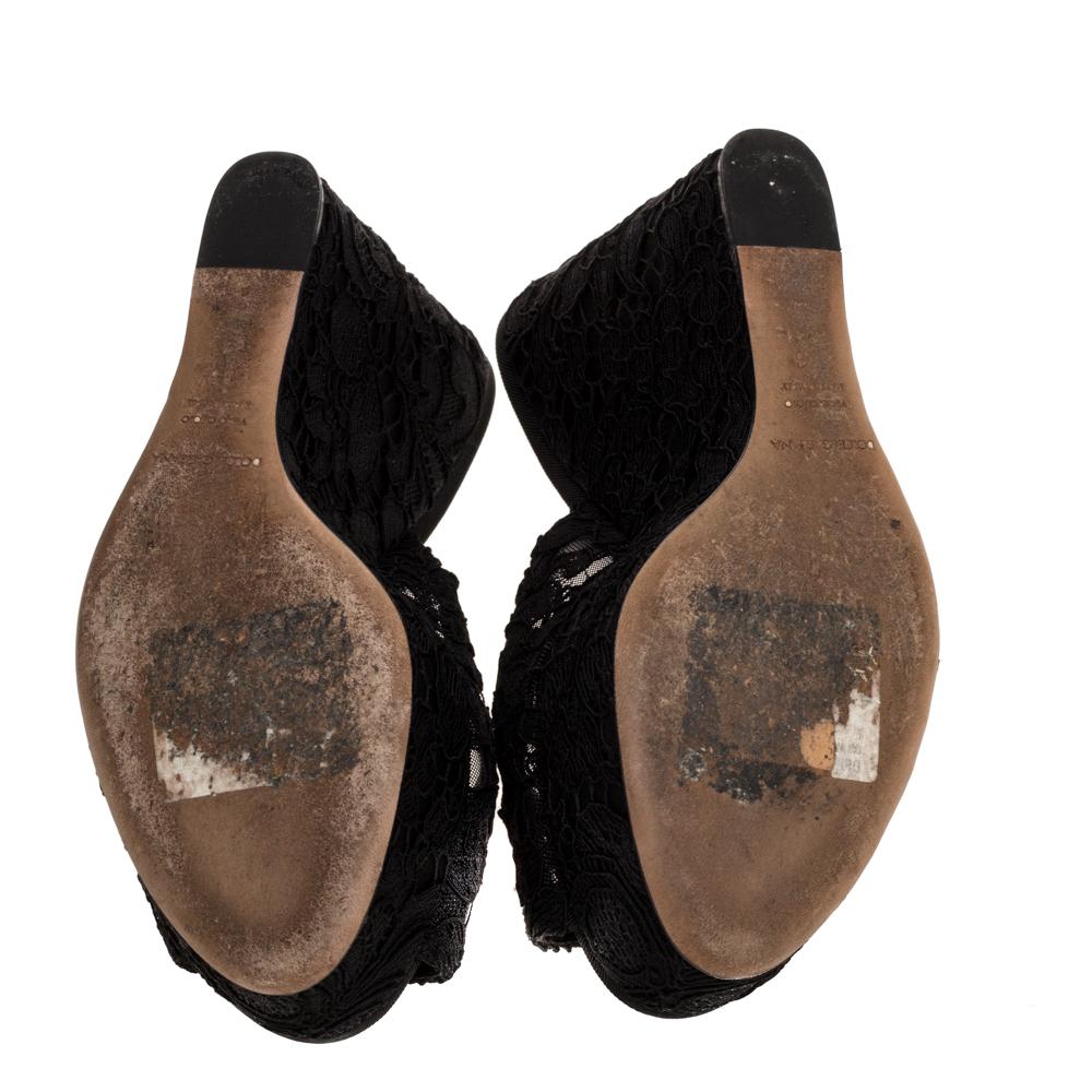 Women's Dolce & Gabbana Black Lace Platform Wedge Sandals Sizes 38
