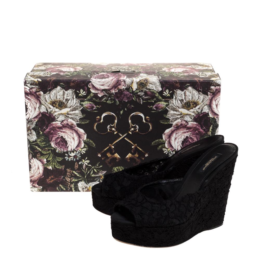 Dolce & Gabbana Black Lace Platform Wedge Sandals Sizes 38 4