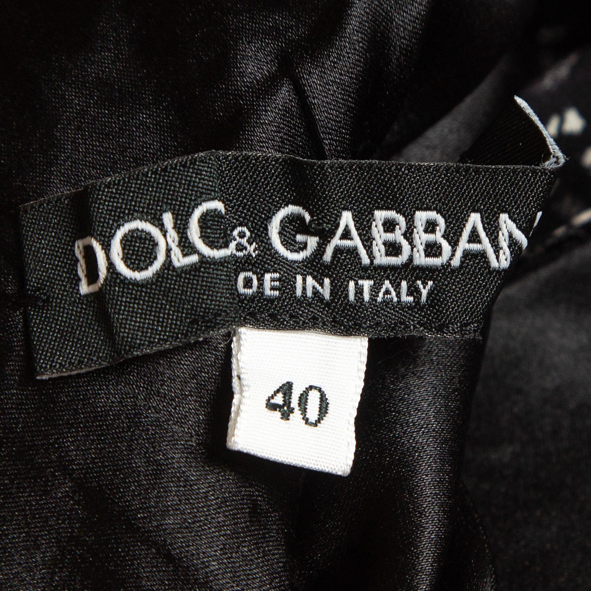 Dolce & Gabbana Black Lace Print Jersey Ruched Midi Dress S In Good Condition For Sale In Dubai, Al Qouz 2