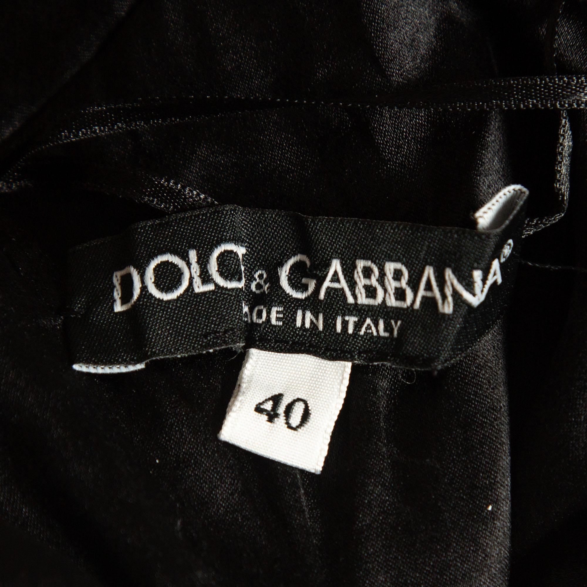 Dolce & Gabbana Schwarzes gerafftes Midikleid aus Jersey mit Spitzendruck und Rüschen S Damen im Angebot