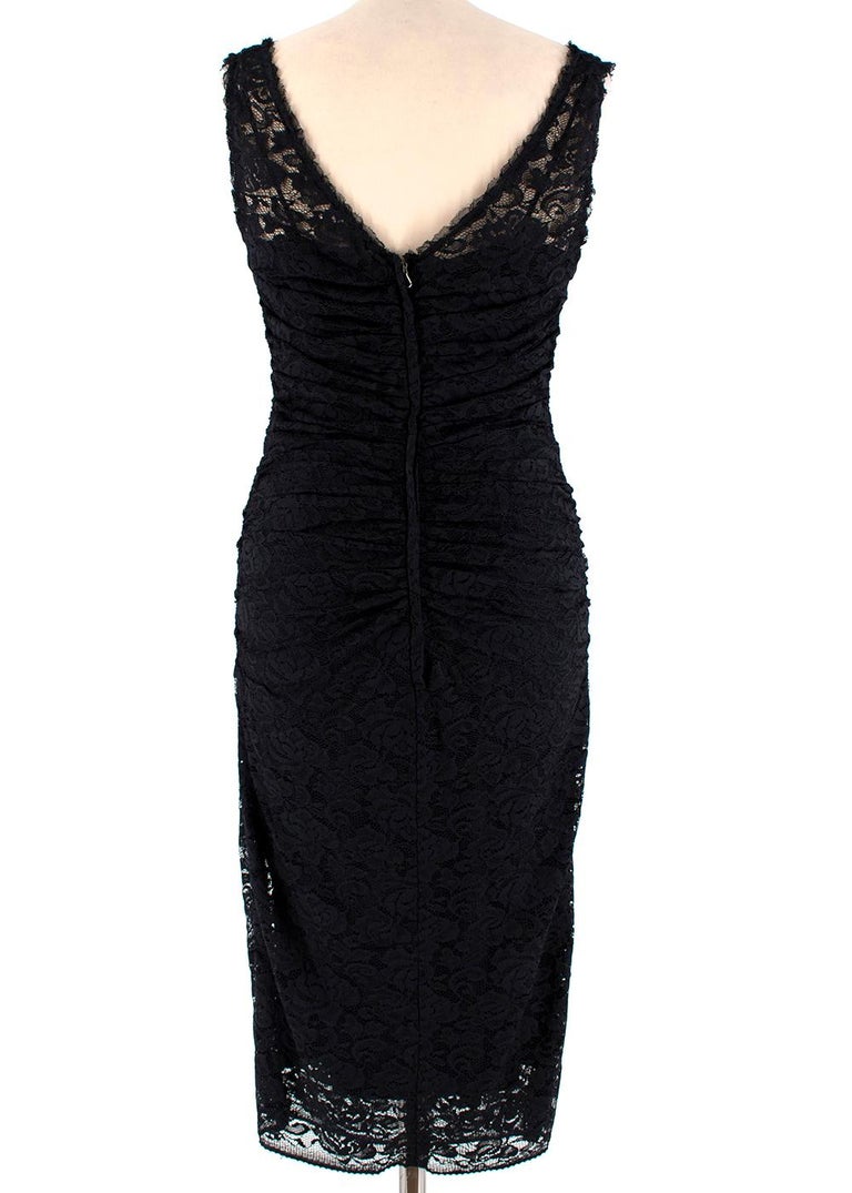 Dolce and Gabbana Black Lace Ruched Sleeveless Dress - Size US 6 For ...