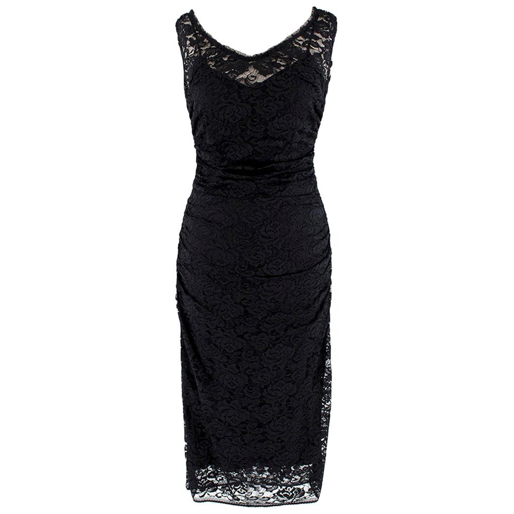 Dolce & Gabbana Black Lace Ruched Sleeveless Dress - Size US 6 For Sale