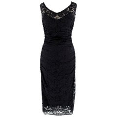 Dolce & Gabbana Black Lace Ruched Sleeveless Dress - Size US 6