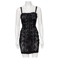 Dolce & Gabbana Black Lace Ruched Sleeveless Mini Dress XS