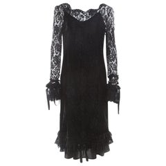 Dolce 
Gabbana Black Lace Ruffle Sleeve and Hem Detail Midi Dress M