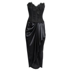 Dolce & Gabbana Black Lace & Satin Draped Asymmetric Corset Dress M