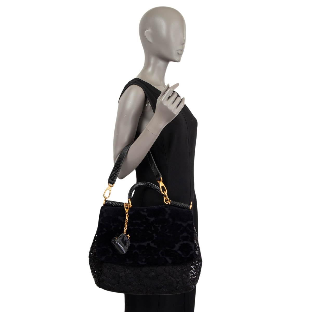 DOLCE & GABBANA black LACE & SEQUIN MISS SICILY LARGE Shoulder Bag For Sale 2
