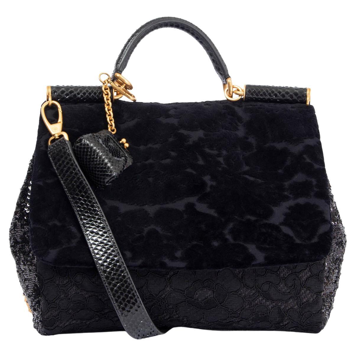 DOLCE & GABBANA black LACE & SEQUIN MISS SICILY LARGE Shoulder Bag For Sale