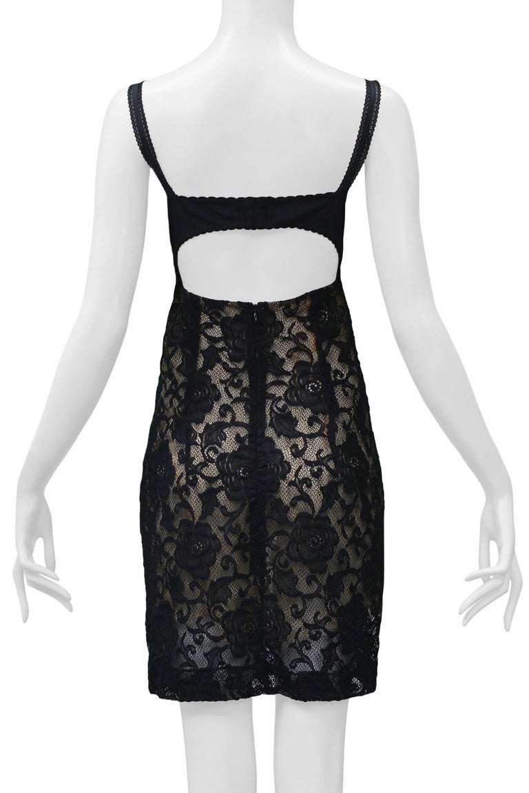 Dolce and Gabbana Black Lace Sheer Cutout Bra Dress With Nude Underlay For  Sale at 1stDibs | sheer dress with underlay,  , black lace sheer  dress
