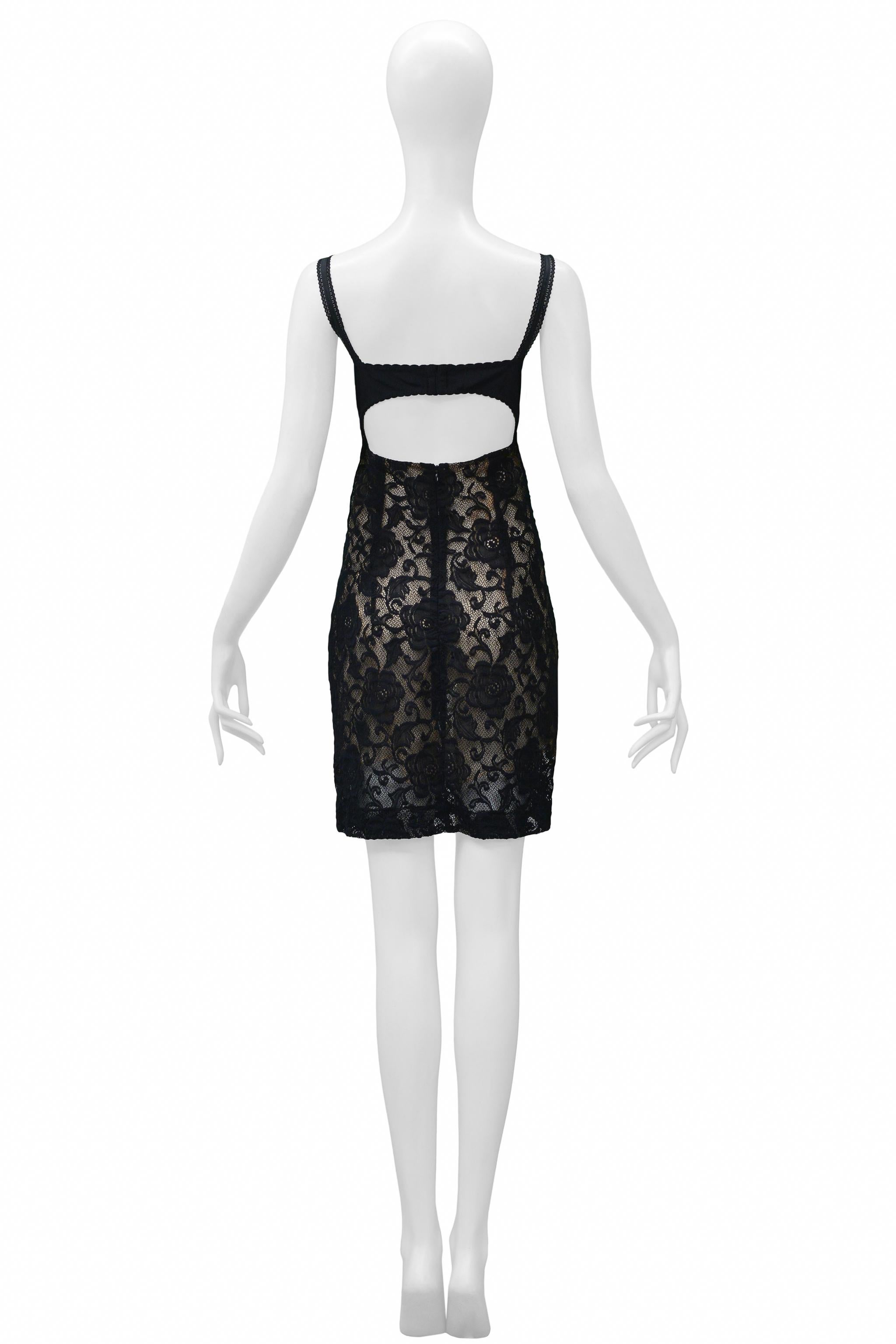 Dolce & Gabbana Black Lace Sheer Cutout Bra Dress With Nude Underlay In Excellent Condition For Sale In Los Angeles, CA