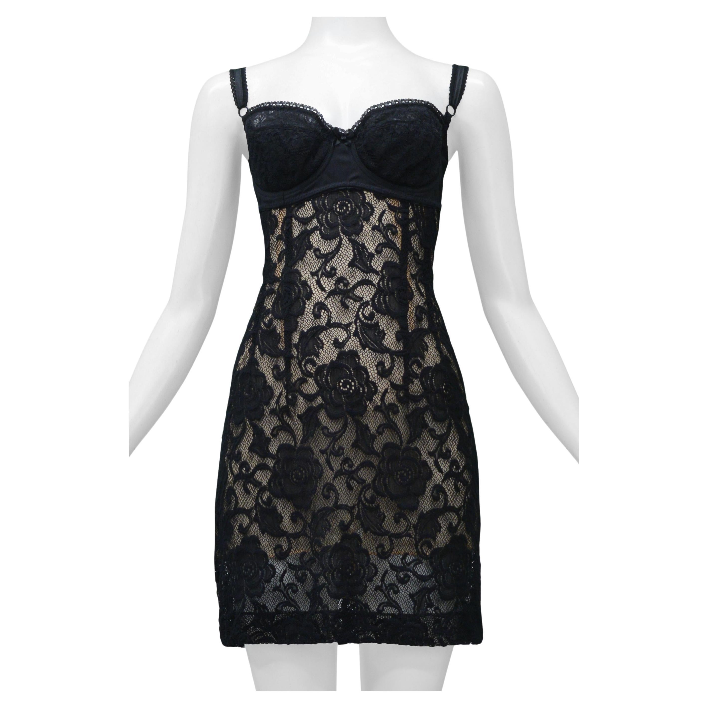 Dolce & Gabbana Black Lace Sheer Cutout Bra Dress With Nude Underlay For Sale