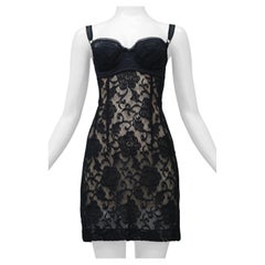 Dolce & Gabbana Black Lace Sheer Cutout Bra Dress With Nude Underlay
