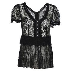 Dolce & Gabbana Black Lace & Silk Plisse Blouse M
