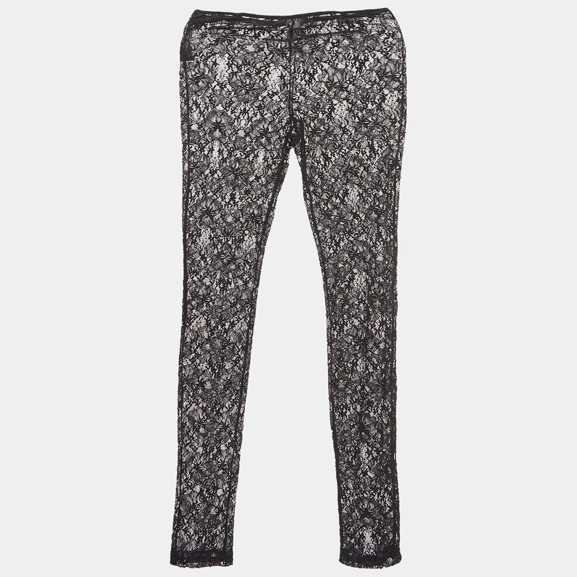 Dolce & Gabbana Black Lace Skinny Pants S In Excellent Condition For Sale In Dubai, Al Qouz 2