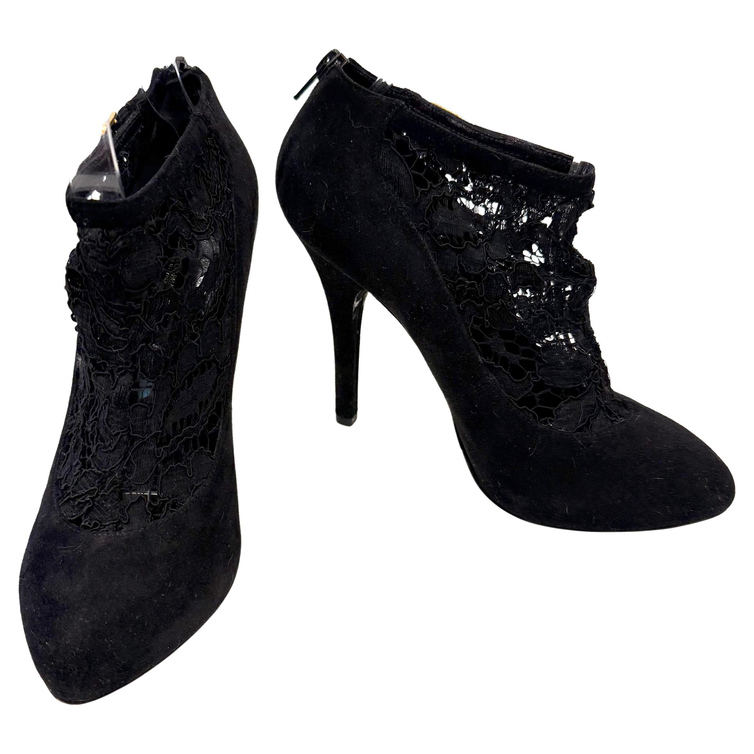 Dolce & Gabbana Black Lace & Suede Ankle Booties — Fall/Winter 2011  Size 38.5 For Sale