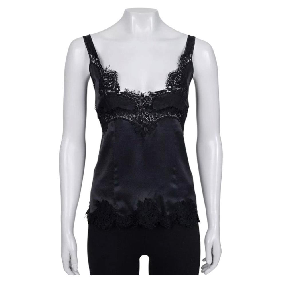 Dolce & Gabbana Black Lace Trim Fitted Tank Top IT 40, Elegant Style