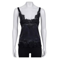 Dolce & Gabbana Black Lace Trim Fitted Tank Top IT 40, Elegant Style