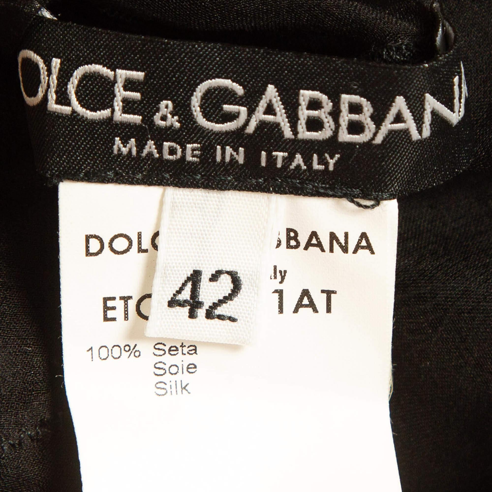 Dolce & Gabbana Black Lace Trim Silk Applique Detail Sheer Top M 2