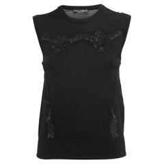 Dolce & Gabbana Black Lace-Trim Sleeveless Knit Top M