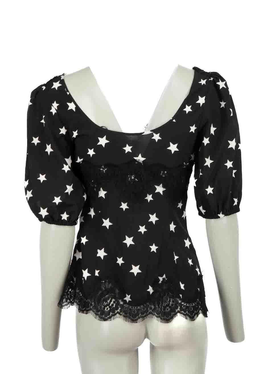 Dolce & Gabbana Black Lace Trim Star Print Blouse Size S In New Condition In London, GB
