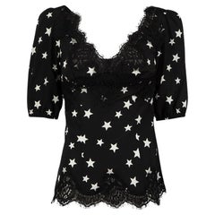 Dolce & Gabbana Black Lace Trim Star Print Blouse Size S