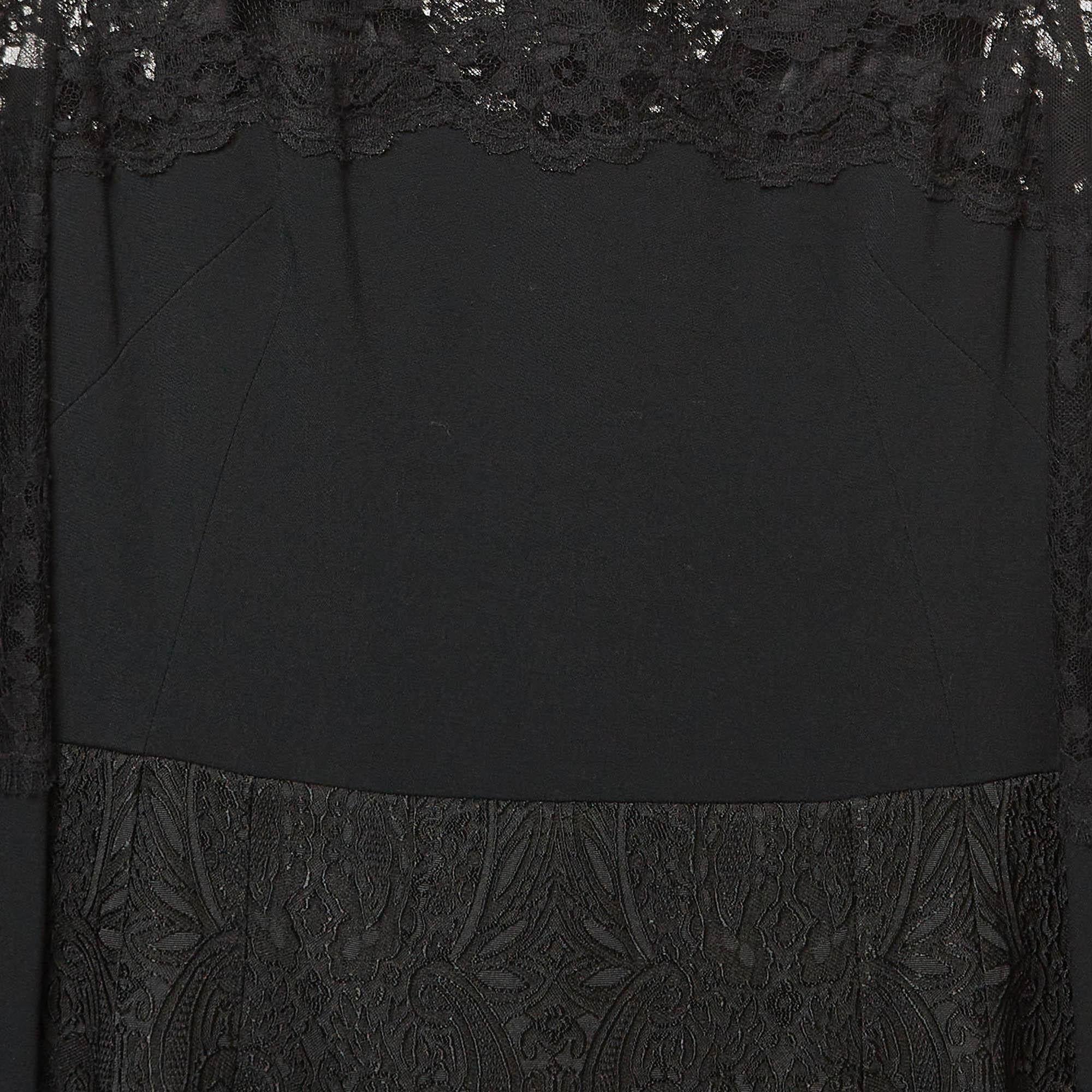 Dolce & Gabbana Black Lace Trim Tulle and Jacquard Midi Dress M In Good Condition In Dubai, Al Qouz 2