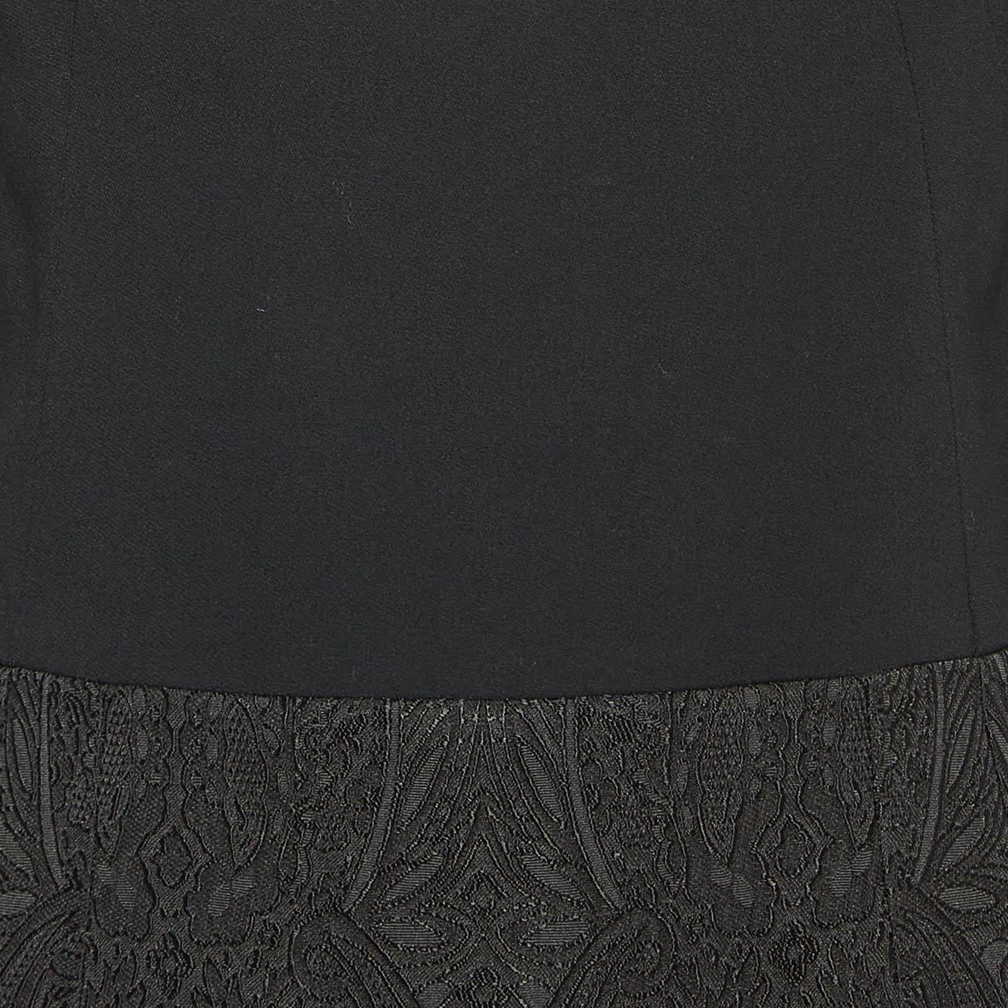 Women's Dolce & Gabbana Black Lace Trim Tulle and Jacquard Midi Dress M