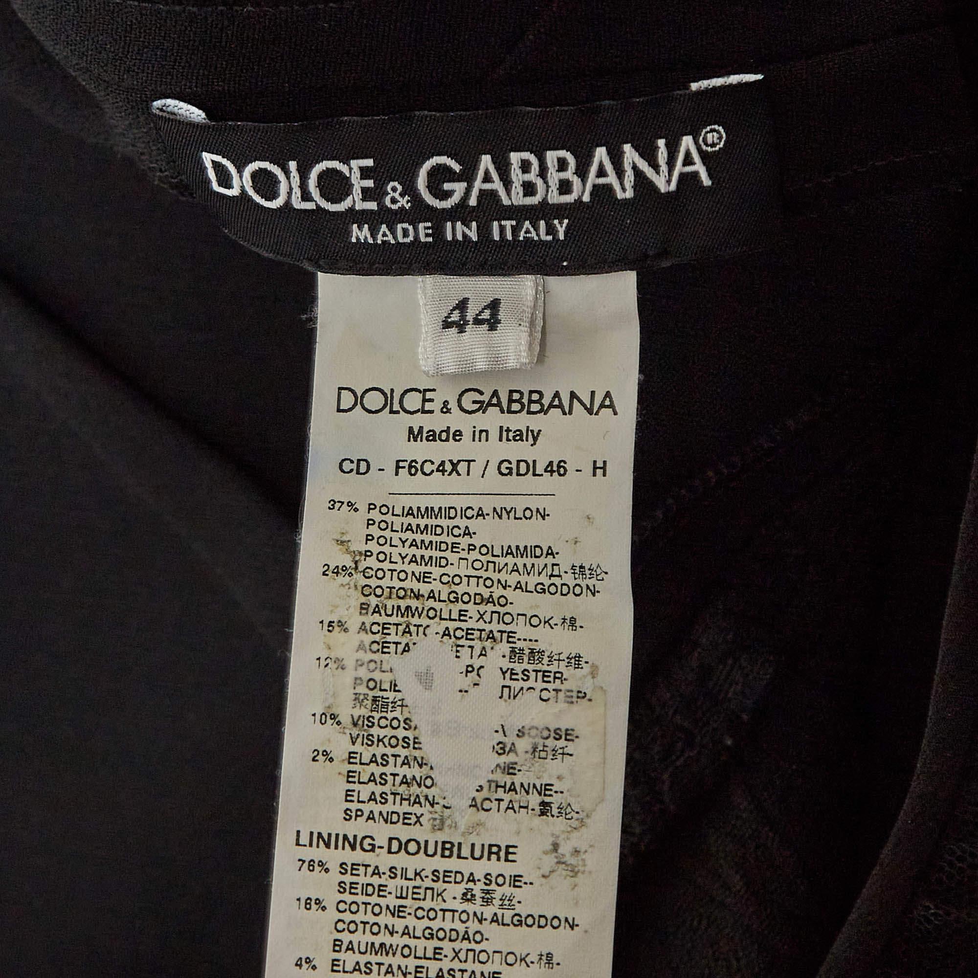 Dolce & Gabbana Black Lace Trim Tulle and Jacquard Midi Dress M 1