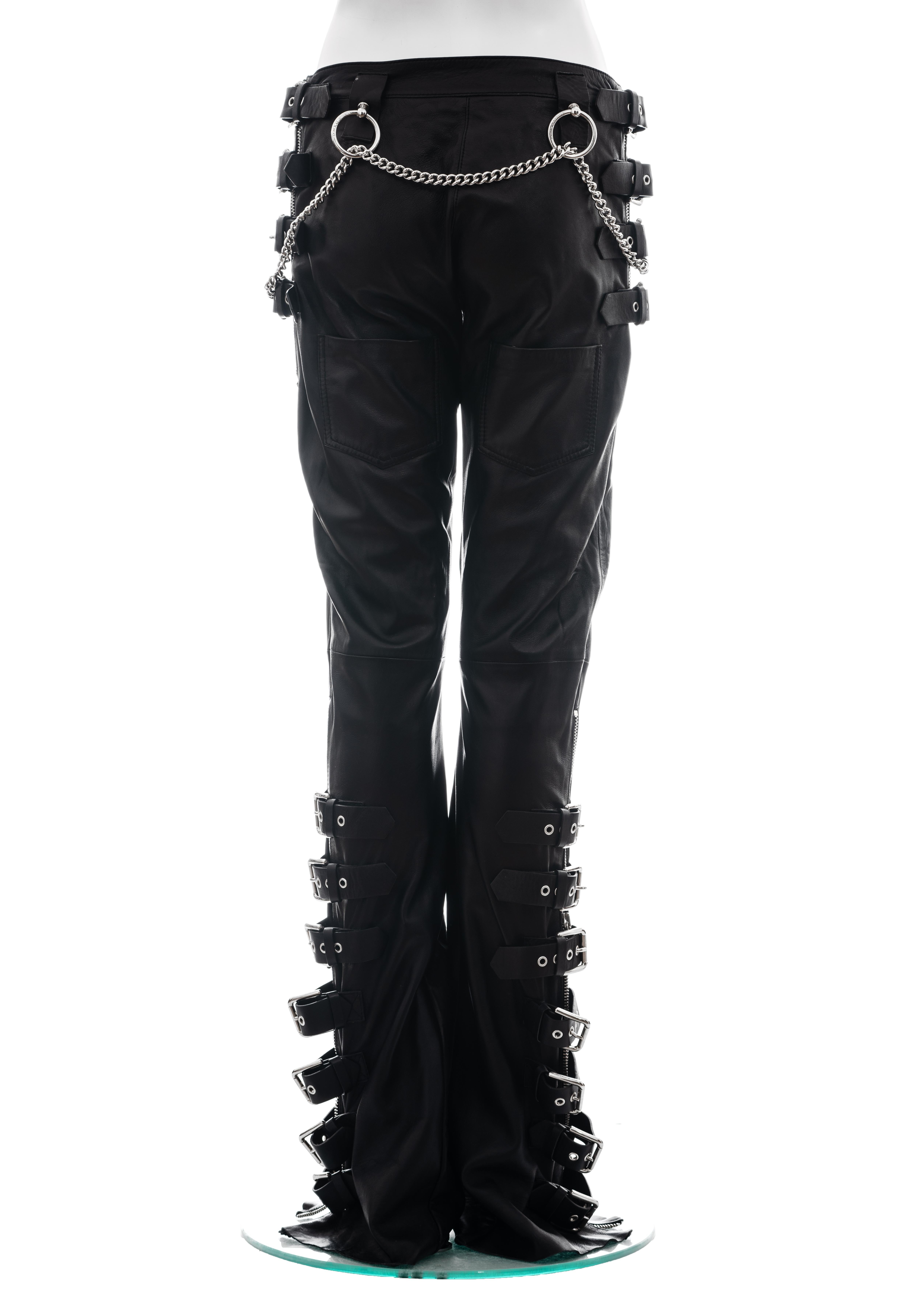 Dolce & Gabbana black lambskin leather pants with buckles and chains, ss 2003 2