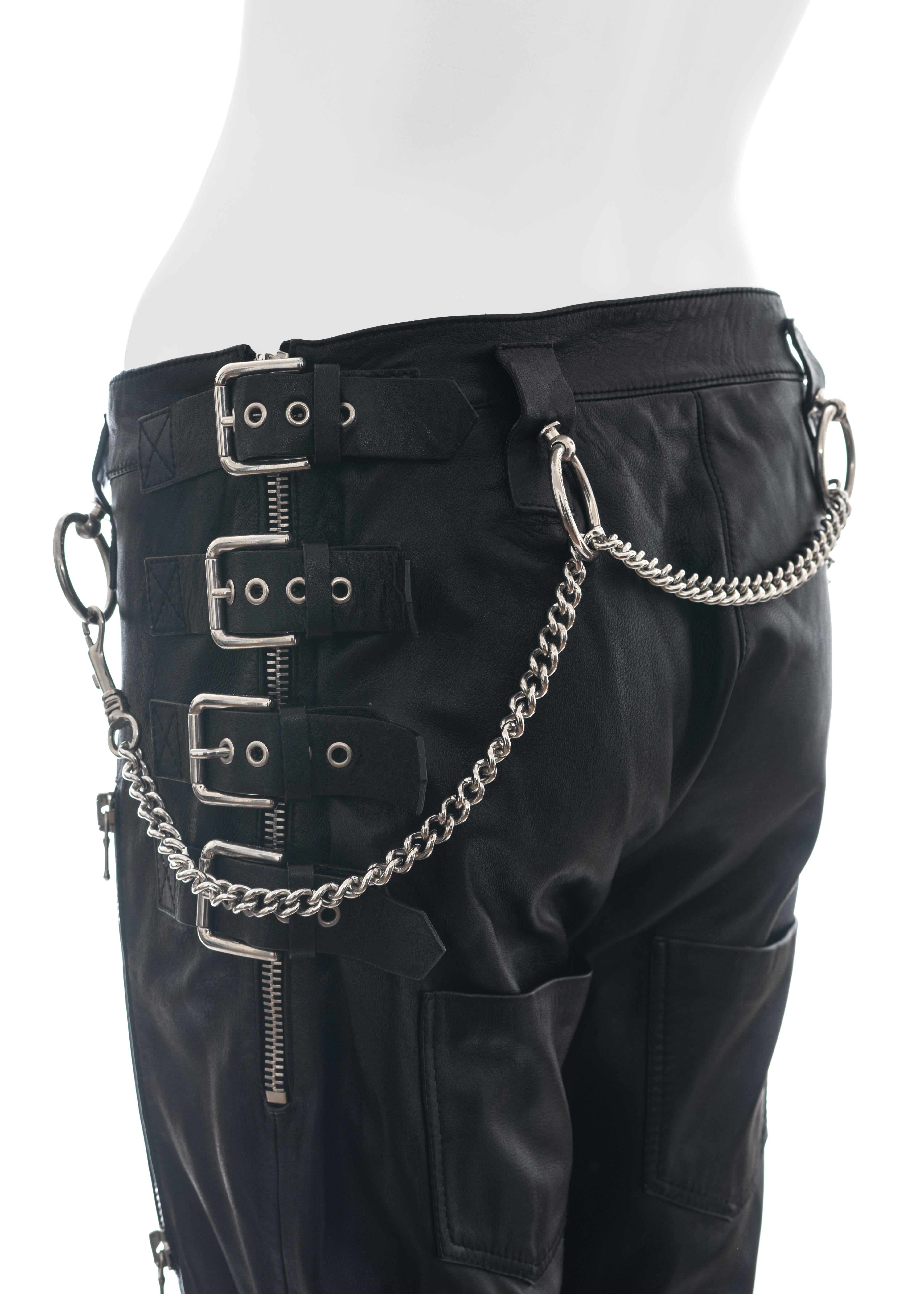 Dolce & Gabbana black lambskin leather pants with buckles and chains, ss 2003 3