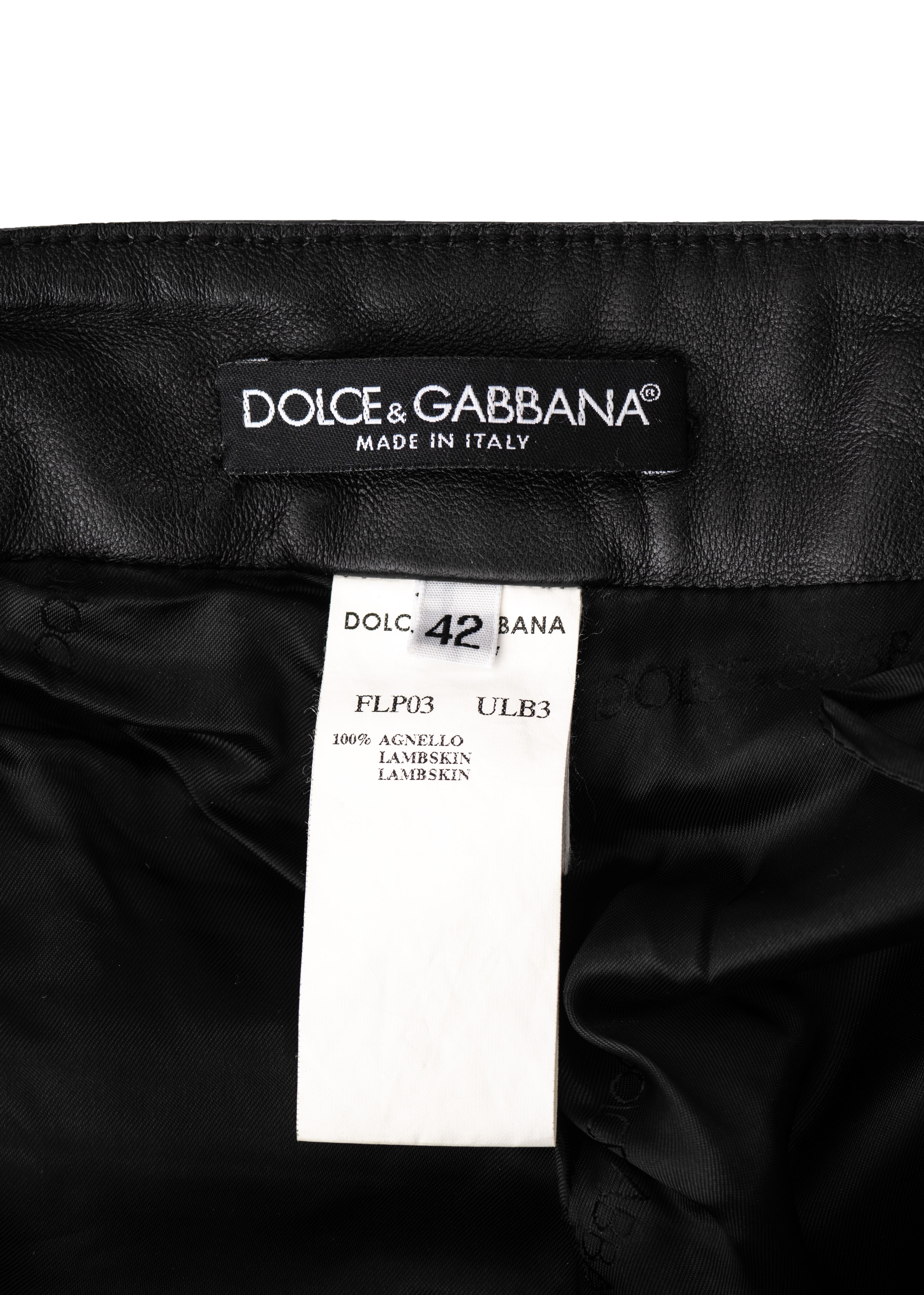 Dolce & Gabbana black lambskin leather pants with buckles and chains, ss 2003 5