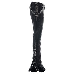 Dolce & Gabbana black lambskin leather pants with buckles and chains, ss 2003