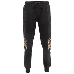 Dolce & Gabbana Black Leaf and Leopard Jacquard Trim Knit Joggers L