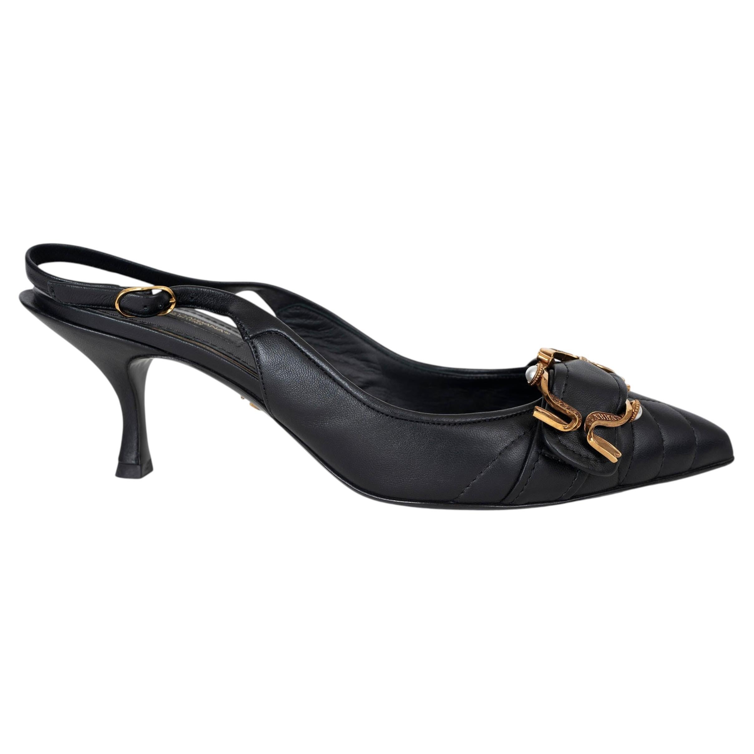 Dolce & Gabbana schwarze Leder-Slingbacks „LORI DEVOTION“ aus der Kollektion 2019, Größe 39 im Angebot