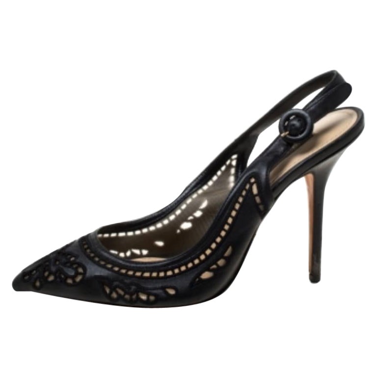 Dolce 
Gabbana Black Leather And Lace Anglaise Slingback Sandals Size 39
