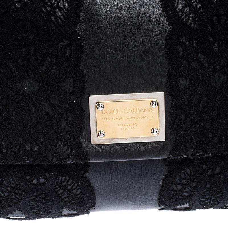 Dolce & Gabbana Black Leather and Lace Medium Soft Miss Sicily Top Handle Bag 2