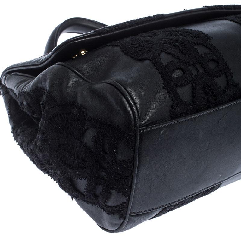 Dolce & Gabbana Black Leather and Lace Medium Soft Miss Sicily Top Handle Bag 3